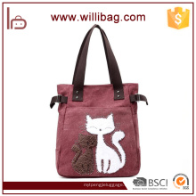 Custom Cat Printing Handbags Canvas Lady Hand Bag